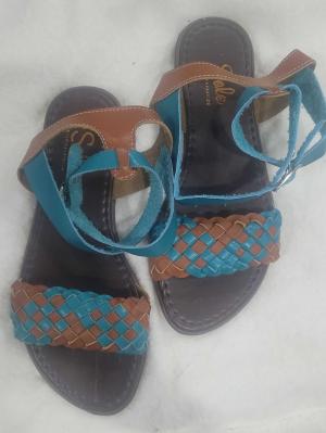 ladies teal and brown sandal