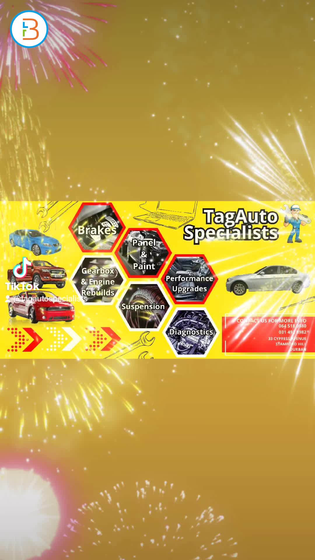 Service and Repairs 
Brake and Clutch 
Gearbox/Diff
Diagnostic
Panel/ Paint
Performance