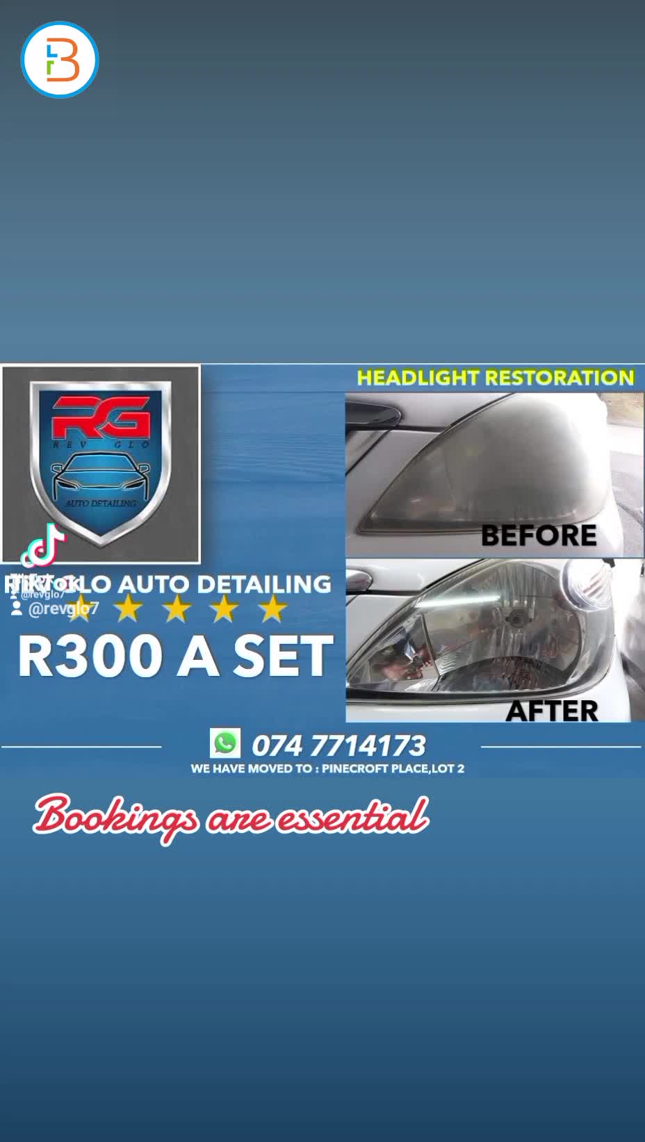 Headlight Restoration Done at Rev Glo Auto Detailing.. 074 771 4173. 
Bookings essential